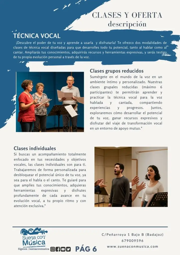 Clases de técnica vocal canto en badajoz